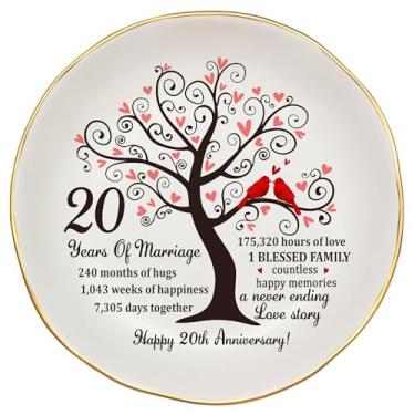Imagem de Bozspacer Prato de aniversário de 20 anos de casamento – Presente de 20 anos de casamento para casal, pais ou esposa e marido, decoração de casa de lembrança romântica, prato decorativo de porcelana