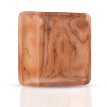 Imagem de Pratos carregadores de madeira de acácia, prato quadrado de madeira para aperitivo, prato de serviço de mesa para salada, sanduíches, hambúrgueres, jantar, almoço, casamentos, eventos de bufê