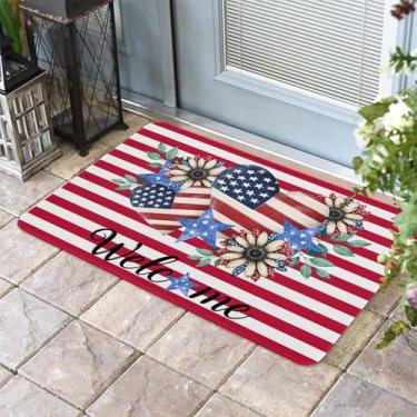 Imagem de Margarida Love Leaves Tapete de porta frontal listrado vermelho entrada externa, antiderrapante absorvente tapete de boas-vindas, capacho interno e externo para entrada, pátio, varanda, decoração de