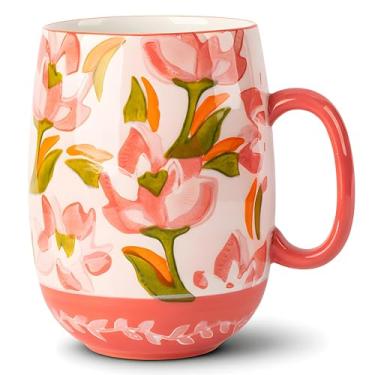 Imagem de Caneca de café grande de cerâmica de 740 ml com alça para café ou chá, caneca de cerâmica floral pintada à mão para mulheres, durável para micro-ondas e lava-louças, presente de Ação de Graças para a