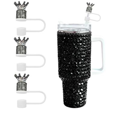 Imagem de JIASHEBDE Conjunto de 3 peças de topo de palha de diamante de coroa para copo Stanley - Capas de palha brilhantes com strass brilhantes para copos de 30 e 1,134 g, 21 cores para presente de princesa
