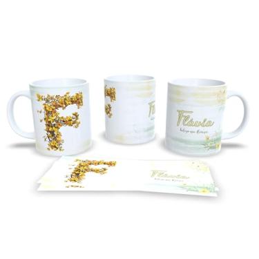 Imagem de Caneca Personalizada com Design Floral, Cerâmica Branca, Decoração em Amarelo e Verde, Estilo Elegante com Texto 'Alice beleza que floresce' (f)