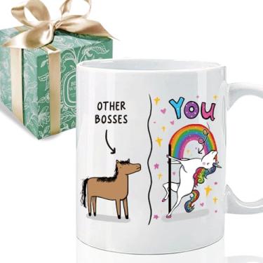 Imagem de Puouoonyi Caneca de presente engraçada Boss You - Presente de caneca de café de unicórnio Other Boss You, presentes de agradecimento para o empregador, presente de aniversário de Natal para mulheres e