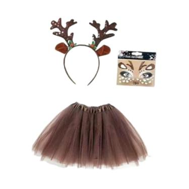 Imagem de KiBcsLic Kit de Fantasia de Rena, Adereços Fotográficos, Lembrancinha Fofa para Festas de Aniversário, Ano e Feriados, com Flor Verde