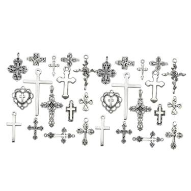 Imagem de MotiveTech Conjunto de 30 Pingentes de Cruz em Formato de Crucifixo, Leves e em Metal, para Homens e Mulheres, Ideais para Pulseiras, Tornozeleiras, Cintos