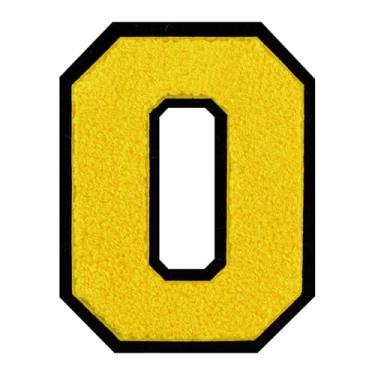 Imagem de 1 PÇ Patch de letra de chenille amarelo de 15 cm com borda preta – Remendos do alfabeto para roupas, jaquetas, mochilas, chapéus para decoração personalizada, nome personalizado e artesanato. (O)