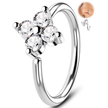Imagem de Melighting Argola de nariz torcida de 20G, aço cirúrgico 316L, joia de piercing de nariz de flor sem costura, com 3, 4 ou 5 anéis redondos de zircônia cúbica para mulheres, piercing de hélice de
