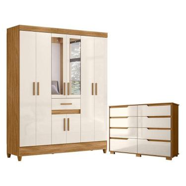 Imagem de Guarda Roupa Casal Portugal Com Espelho E Cômoda Georgia Freijó Off White - Moval