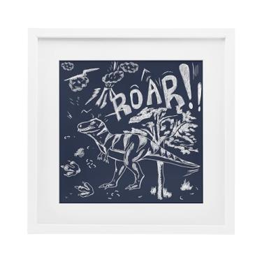 Imagem de Stupell Industries Impressão emoldurada branca de dinossauro rugido esboçado sob vidro, design por HUE, MI e Sangita, 13 x 13
