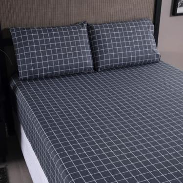 Imagem de Jogo de Lençol Casal Queen Percal, 3 Peças, 200 Fios, com Elástico, 80% Algodão e 20% Poliéster, Lençol 198x158cm, 2 Fronhas 70x50cm (Cinza Escuro)