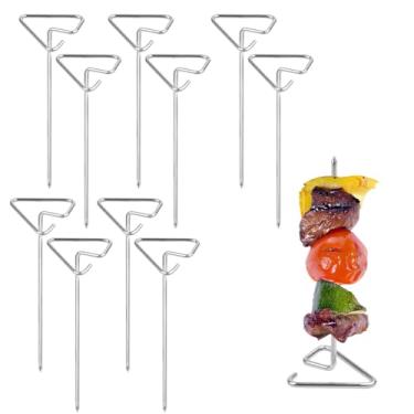 Imagem de Palitos de Shish Kabob, espetos de Kebab | 10 peças de espetos de bife brasileiro de aço inoxidável alça de anel triangular - Espetos de churrasco, utensílios de cozinha multiuso seguros para