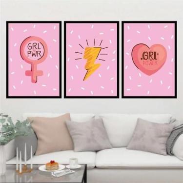 Imagem de Kit 3 Quadros Decorativos Girls Power Raio E Coração - Quadros On-Line