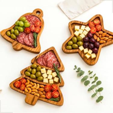 Imagem de Kit 3 Petisqueira Arvore Natal Estrela Madeira Teca Premium