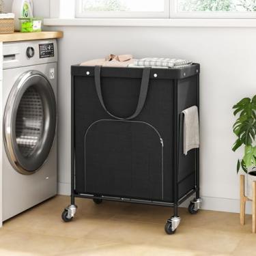 Imagem de Cesto de lavanderia grande de 170 L com rodas, cesto de roupa suja com rodinhas desinstala facilmente as roupas minimiza a dobra, carrinho de lavanderia com 4 rodízios silenciosos e bolsa removível
