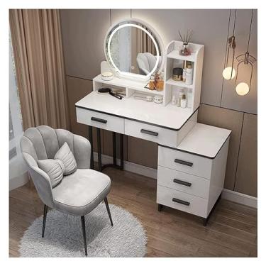 Imagem de Espreguiçadeira, penteadeira lindas penteadeiras MDF Vanity Desk espelho led maquiagem vaidade com gavetas mesa de cabeceira com cadeiras de maquiagem design elegante casa