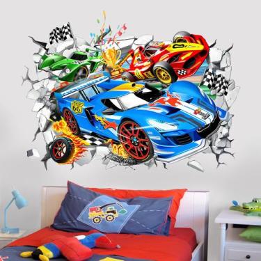 Imagem de Adesivos de parede de carros de corrida 3D wondever Large Vehicles Bre