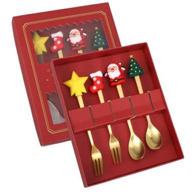 Imagem de Colher de aço inoxidável de Natal para chá de árvore de Natal para jantar em casa, garfos de bolo, sobremesa, colher de café, sorvete, utensílios de mesa criativos