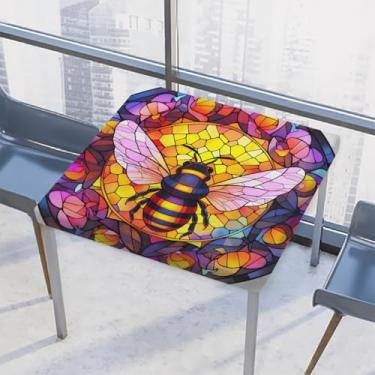 Imagem de hongjinglin Toalha de mesa quadrada para uso ao ar livre com borda elástica, capa de mesa quadrada limpável, animal, abelha, vidro, toalha de mesa colorida para ambientes externos, ambientes internos