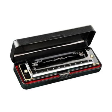 Imagem de Gaita profissional profissional adulto 10 furos C Keyed Blues Harmonica Escala diatônica (preto)