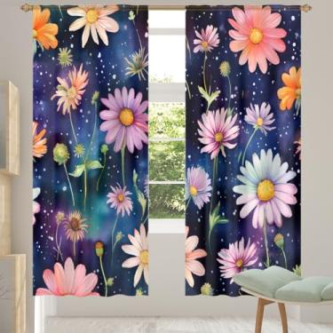 Imagem de 2 conjuntos de painéis cortinas transparentes coloridas nebulosa margarida com filtro leve painéis de cortina leve cortina de porta janela para sala de estar, quarto, jantar, 192 cm de comprimento