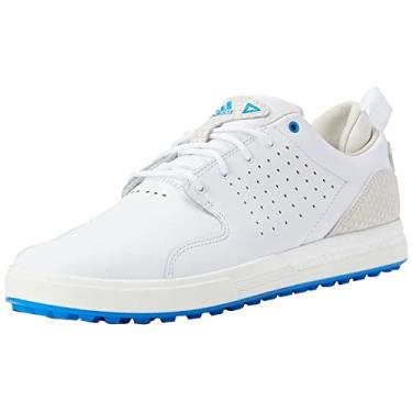 Imagem de adidas Tênis de golfe masculino Flopshot Spikeless, Calçado branco/dourado metálico/azul Rush, 39