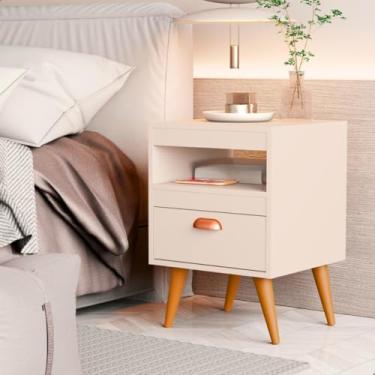 Imagem de Kit 2 Mesa De Cabeceira Para Quarto Com Pés E Gaveta Com Nicho Criado Com 2 Unidades(Off White)