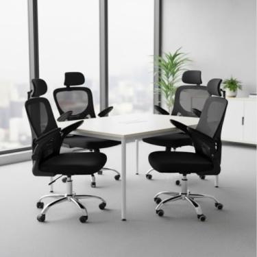 Imagem de Kit 4 Cadeiras Escritório Ergonômica Tela Mesh Rodinhas Altura Ajustavél