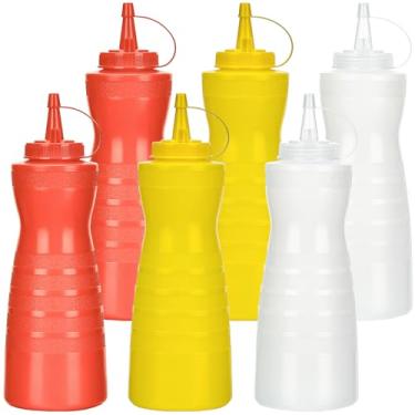 Imagem de Katfort Dispensador de ketchup de frascos de espremedor de condimentos, pacote com 6 garrafas de 590 ml para molho, garrafas de plástico com tampa para líquidos, molho de churrasco, arte de panqueca