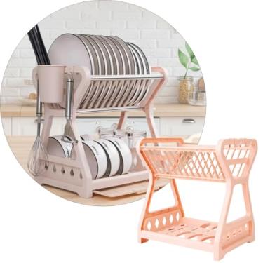 Imagem de S'TYD Escorredor de Louças 2 Andares, Suporte para Pratos, Talheres e Copos, com Bandeja para Reter a Água, Organizador de Cozinha Completo