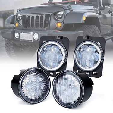 Imagem de Xprite LED Limpar Lens nos pisca-piscas com estacionamento Função e substituição Pára-choque dianteiro Side marcador Âmbar Assembleia Luz Combo para 2007-2018 Jeep Wrangler JK & Wrangler Unlimited