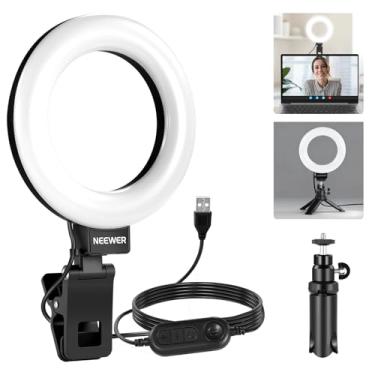 Imagem de NEEWER Anel de luz BASICS de 12,7 cm para iluminação de videoconferência, kit de luz de clipe com suporte de tripé de mesa para monitor, laptop, computador, zoom, chamada, transmissão ao vivo
