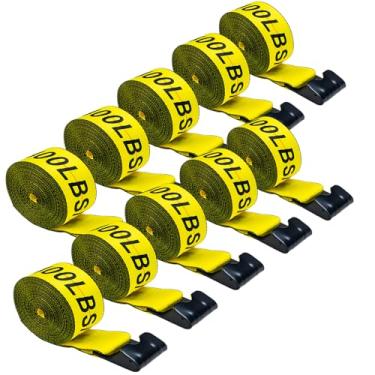 Imagem de Correias de caminhão, 10 cm x 76 cm para serviço pesado com ganchos planos Resistência à ruptura de 8,2 kg, WLL # 2,721 kg, alças de guincho amarram para plataformas, caminhões, trailers, fazendas