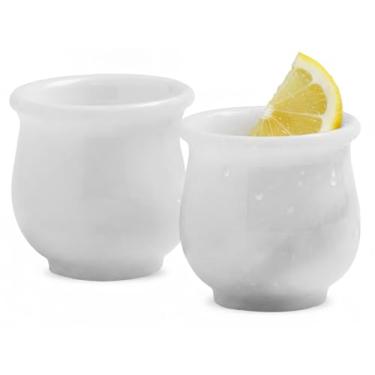 Imagem de Radicaln Copos de tiro de mármore, 5 cm, copos de uísque brancos feitos à mão para bebidas, vodka e tequila, conjunto de 2 copos de presente para bar e cozinha