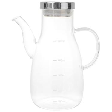 Imagem de Ciieeo Pote de óleo de vidro de borossilicato com tampa de vazamento e bocal de gotejamento, garrafa dispensadora de óleo transparente com escala de medição para vinagre de cozinha molho de soja para