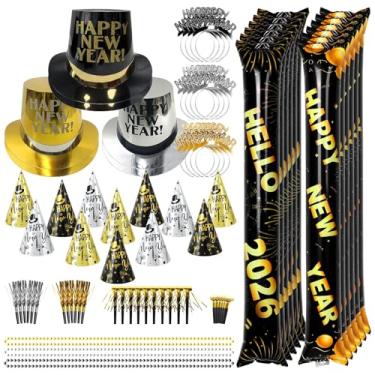 Imagem de SERTAS Artigos de festa de véspera de ano novo 2026, decorações de feliz ano novo, lembrancinhas de festa, inclui chapéus, óculos, chapéu de cone, barulho, acessórios para colares