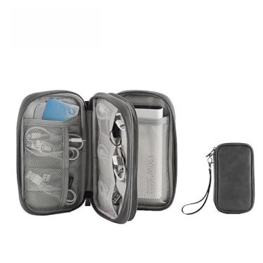 Imagem de Bolsa de armazenamento de cabo de dados de acessórios eletrônicos de camada dupla de grande capacidade (cinza escuro)