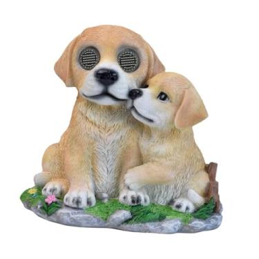 Imagem de IEUDNS Estátua de Cachorro de Jardim com Luz Solar, Escultura em Resina para Jardim, Pátio Externo.