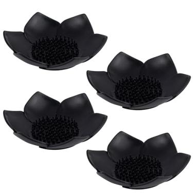 Imagem de Framendino Pacote Com 4 Saboneteiras De Silicone Pretas Antiderrapantes Design Floral E Autodrenantes, Suporte Para Saboneteira Em Formato Flor Chuveiro, Banheiro, Pias Cozinha