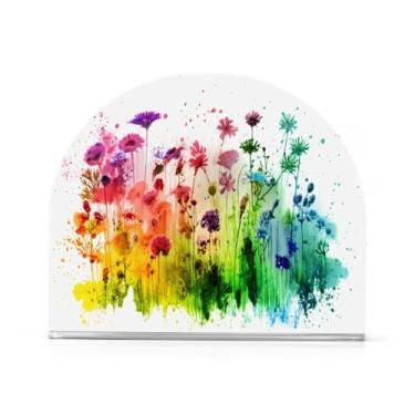 Imagem de Qilmy Lindo porta-guardanapos de flores silvestres e borboletas, porta-guardanapos de acrílico transparente para mesa, suporte de guardanapo de coquetel de papel de seda para cozinha, dispensador de