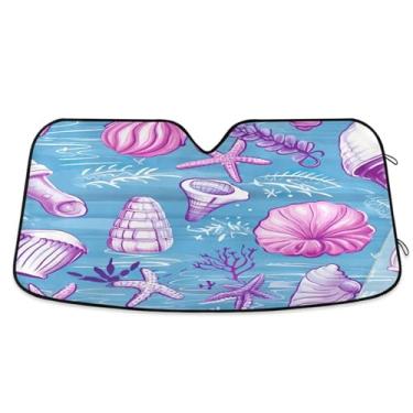 Imagem de Wassud Para-brisa de carro Pink Ocean Life, persianas refletivas de janela frontal de carro, protetor de viseira de sol bloqueia raios UV, persiana dobrável sanfonada para carro, caminhão, SUV, 80 x