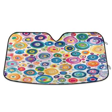 Imagem de STAYTOP Protetor solar de para-brisa de carro com pontos coloridos, protetor de viseira dobrável, bloqueia raios UV e acessórios para proteger carros, SUVs, caminhões-S