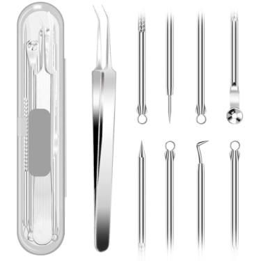 Imagem de 5 peças de extrator de comedão para remoção de cravos, kit de pinças curvas, kit profissional de ferramentas de remoção de acne de espinhas inoxidáveis - prata