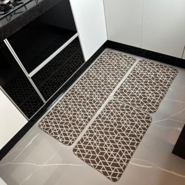 Imagem de Jogo de passadeira e tapete de cozinha em antiderrapante 3 peças(Marrom)
