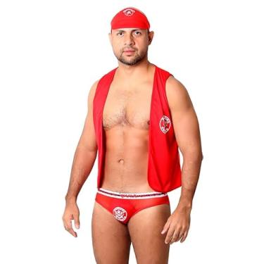 Imagem de Fantasia Masculina Bombeiro Lingerie Erótica Conjunto Salva Vidas