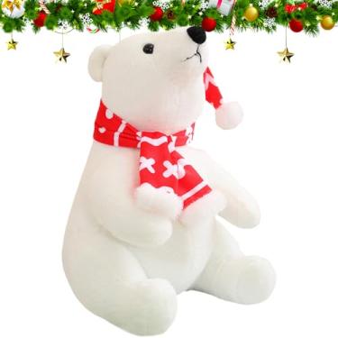 Imagem de Urso polar de pelúcia - Brinquedo de pelúcia de Natal - Urso polar usando cachecol boneca confortável - para crianças, mulheres, cabeceira, sofá, quarto, sala de estar, casa, berçário, feriado