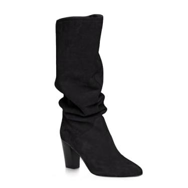 Imagem de Coutgo Botas femininas de cano alto, cano alto, cano largo, bico fino, sem fecho, sapatos de inverno, Z - preto, 39
