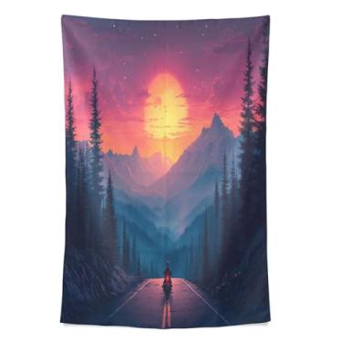 Imagem de STAYTOP Tapeçaria linda montanhas do pôr do sol tapeçaria para decoração de casa decoração de dormitório sala de estar quarto tapete de parede (80 × 60 pol)