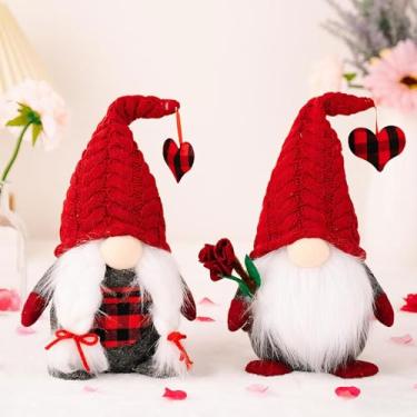 Imagem de Benwanfee Pacote com 2 gnomos de pelúcia feitos à mão para decoração de bandeja em camadas, presentes de dia dos namorados, para decoração de mesa de lareira e manto de casa