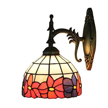 Imagem de Arandelas de parede pastorais em estilo Tiffany, 20 cm, vintage, feitas à mão, em vitral, para cabeceira, quarto, sala de estar, corredor, potência máxima de 40 W.