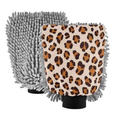 Imagem de STAYTOP Luvas de lavagem de carro com estampa de leopardo, 2 peças, luvas de microfibra de chenille, sem arranhões, panos de esponja de lavagem ultra absorventes para carros, limpeza doméstica - G